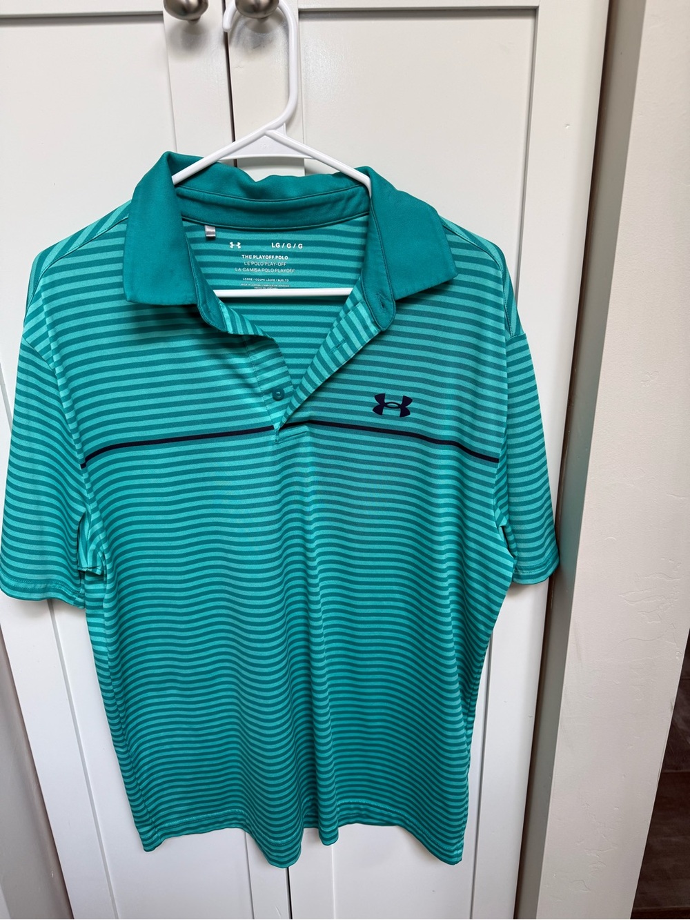 LG Men's Teal Striped Polo Shirt